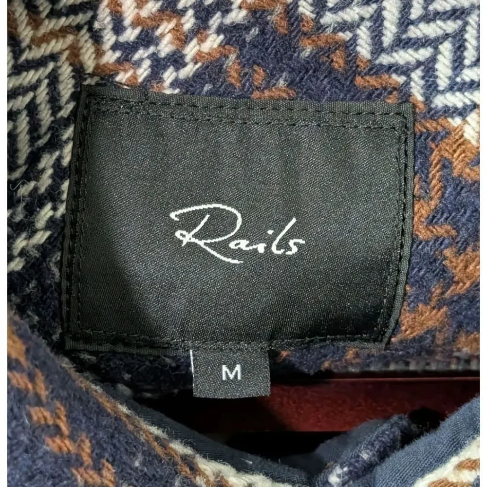 Rails Men's Berkshire Navy Umber Cream Plaid Shacket Flannel Size M Wool Blend